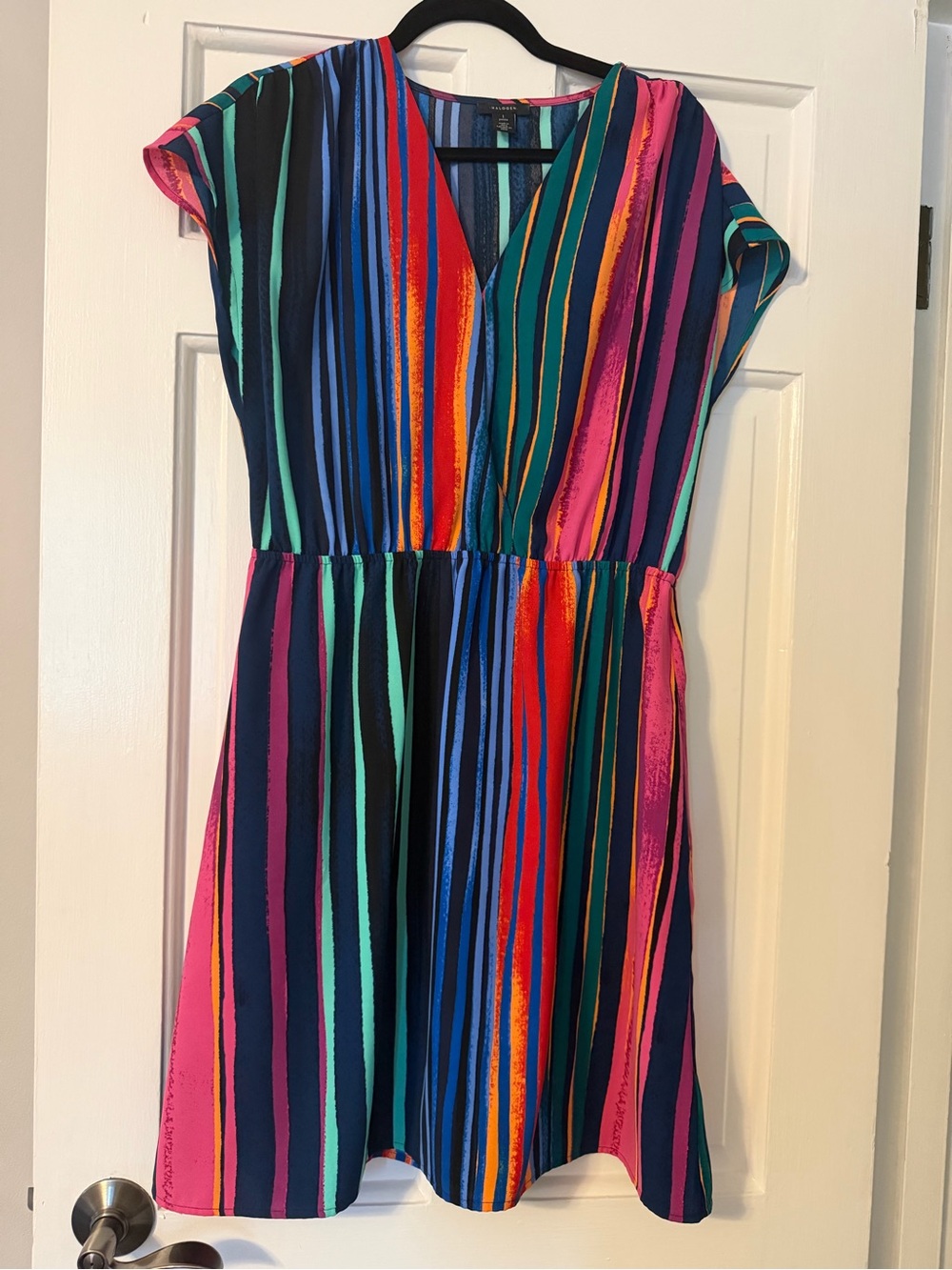 Halogen Multicolor Vertical Stripe V-Neck Dress
